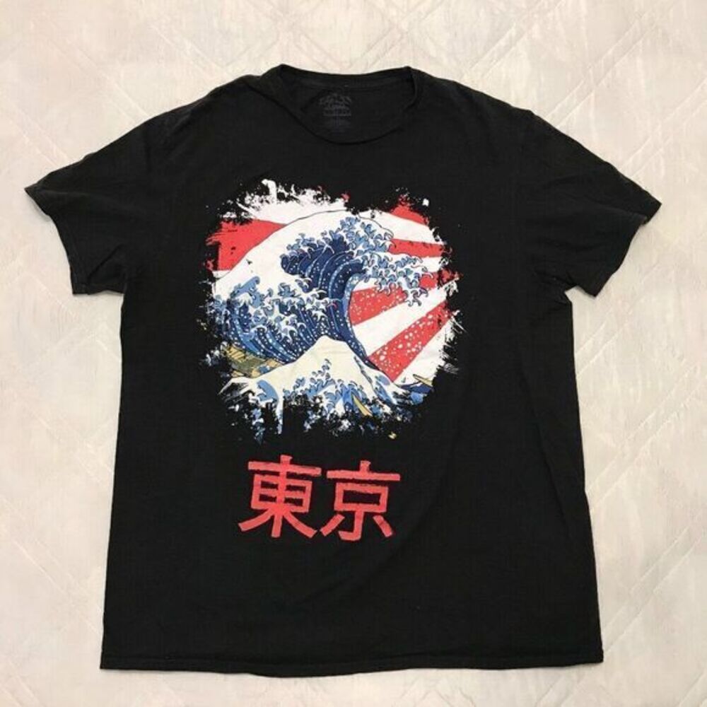 Kanagawa The Great Wave call your mother black T shirt Large